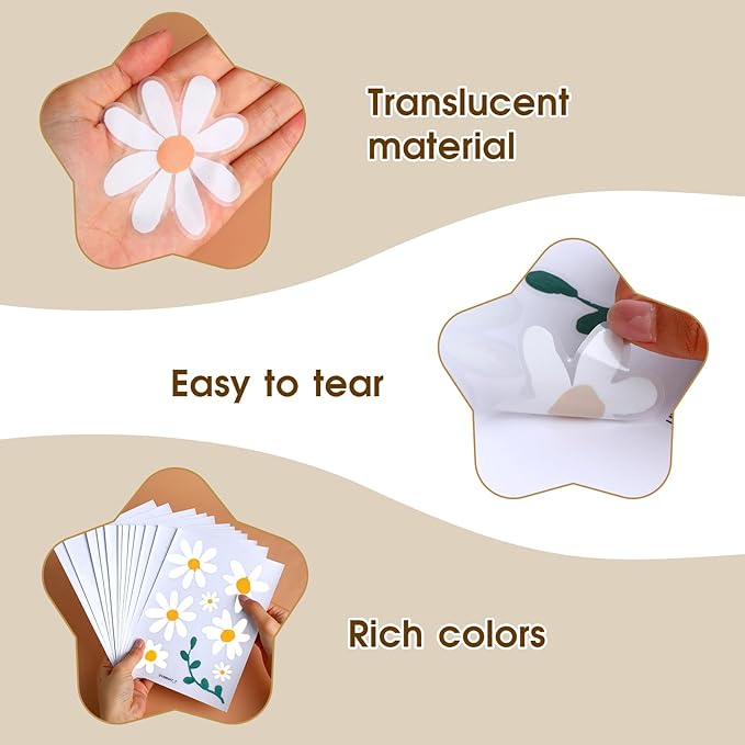 96pcs Cute Daisy Flowers Wall Sticker PVC Colorful Y2k Floral Wall Decor Vinyl Peel and Stick Flowers Stickers for Teen Girls Boy Kids Nursery Bedroom Kindergarten(12 Sheets)