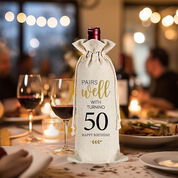 Qubereeree 50th Birthday Gifts for Women Men Funny 50 Year Ago in 1974 Birthday Party Decorations Wine Bags for Mom Dad Grandma Coworker, 50 Year Old Birthday Gifts Vintage 1974 Wine Bag-2