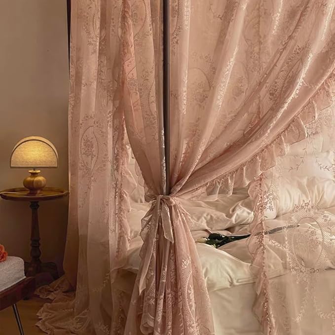 Elegant Lace Princess 4 Corner Post Mosquito Net Romantic for Girls Women Bed Curtain Canopy for Adult Wedding Bedroom Kids Rooms Decoration (Color-B, King)