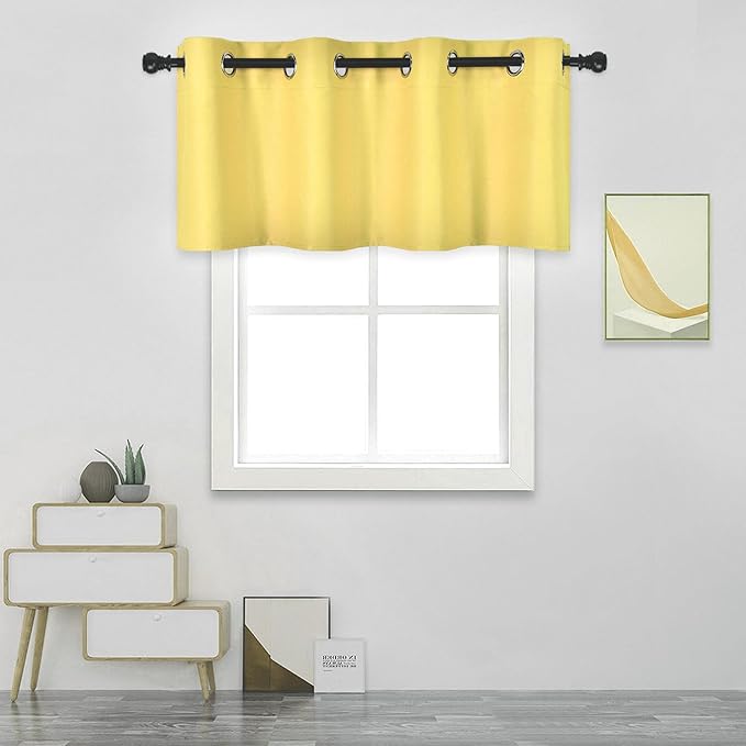 Bright Yellow Valance for Kitchen Windows Solid Gold Yellow Blackout Curtain Valance with Grommet for Bedroom Short Straight Drape Valance for Living Room 52X18 1 Panel