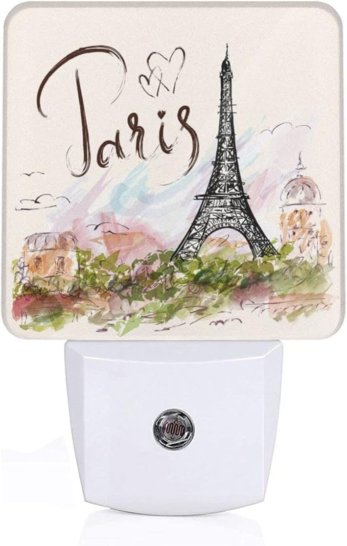 Funny Paris Eiffel Tower Plug in Night Light Plug into Wall LED Nightlight Auto Sensor Dusk to Dawn lamp for Kids Girls Room Bedroom Bathroom Nursery Kitchen Hallway Stairs Home Decorative