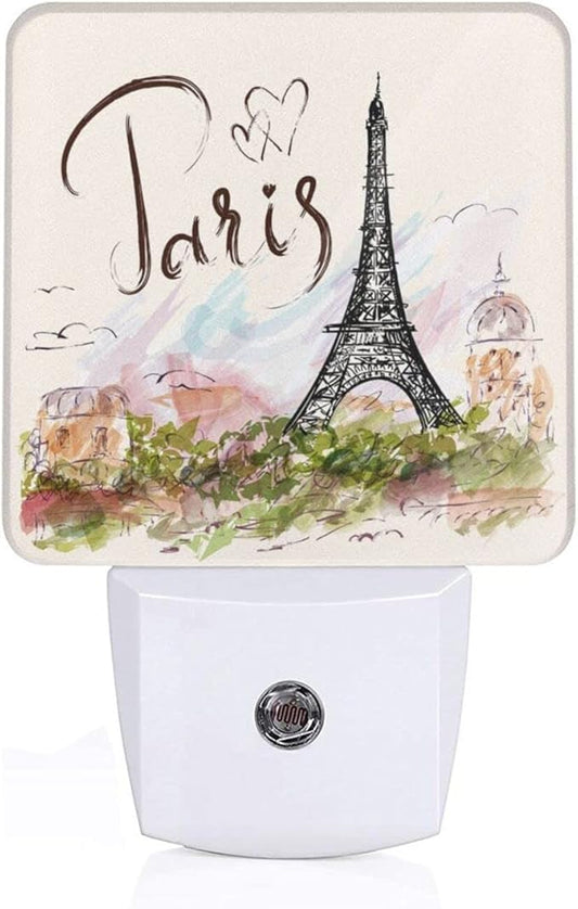 Funny Paris Eiffel Tower Plug in Night Light Plug into Wall LED Nightlight Auto Sensor Dusk to Dawn lamp for Kids Girls Room Bedroom Bathroom Nursery Kitchen Hallway Stairs Home Decorative