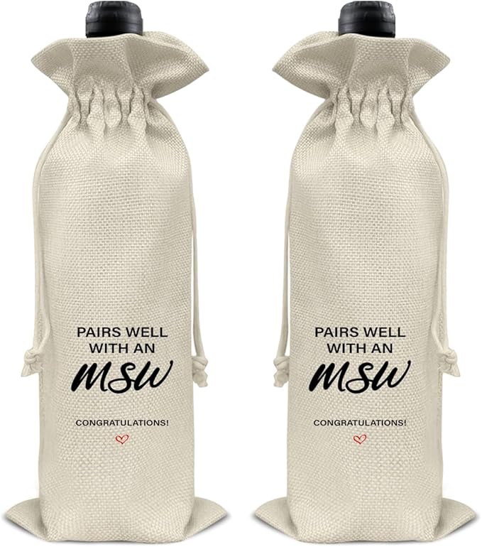 HOIJAUMAI MSW Degree Graduation Gifts MSW Graduation Gift Graduation Wine Bag Pairs Well with an MSW Wine Gift Bags for Women Men