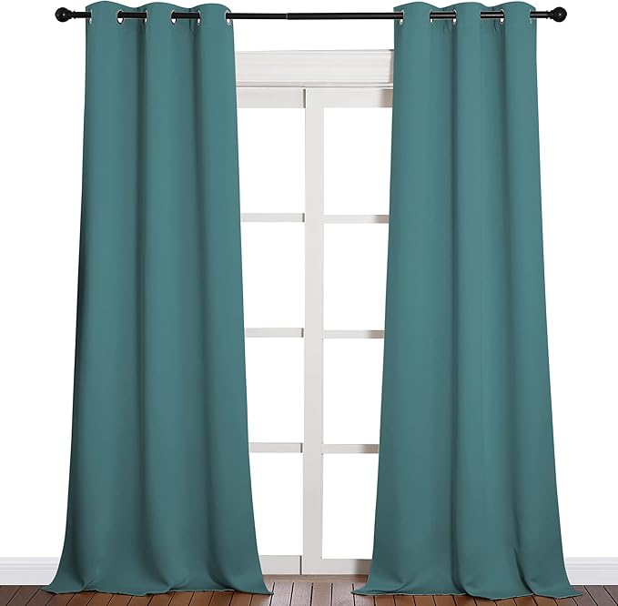 NICETOWN Patio Glass Door Panels - Blackout Curtains for Bedroom/Living Room, Privacy Panel Drapes for Dining Room and Guest Room (Sea Teal, 42 inches Wide x 90 inches Long, 1 Pair)