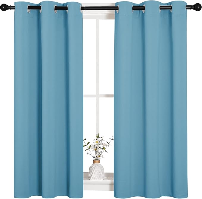 NICETOWN Thermal Insulated Curtains Blackout Draperies, Window Treatment Solid Grommet Room Darkening Drape Panels for Bedroom (Teal Blue, Set of 2, 34 by 45 inches Long)