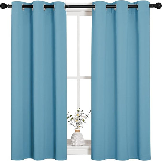 NICETOWN Thermal Insulated Curtains Blackout Draperies, Window Treatment Solid Grommet Room Darkening Drape Panels for Bedroom (Teal Blue, Set of 2, 34 by 45 inches Long)