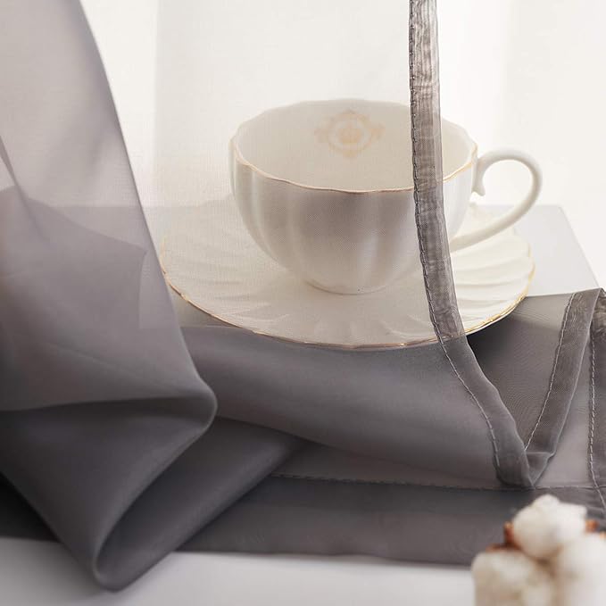 Gray Sheer Voile Curtains 72 Inches long Translucent Solid Color 2 Panels Rod Pocket Grey Sheer Drapes 72 Inch Length for Bedroom Living Room 2 Panels 52x72