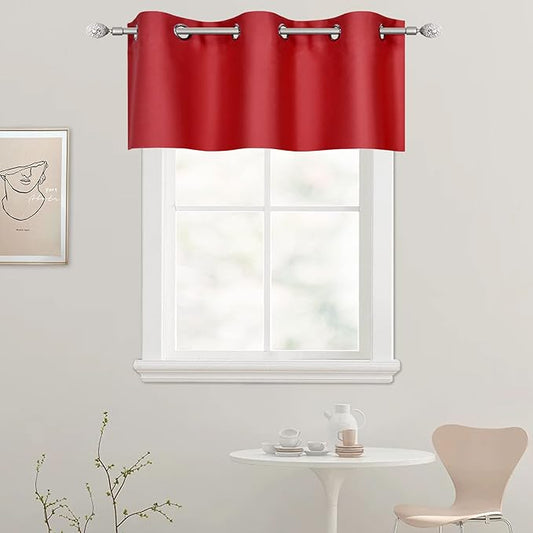 Red Valance for Kitchen Blackout Grommet Curtain Valance Window Treatment for Living Room Short Straight Drape Valance for Bedroom Kids Room/Basement/Loft 42X18 Inch Long 1 Panel
