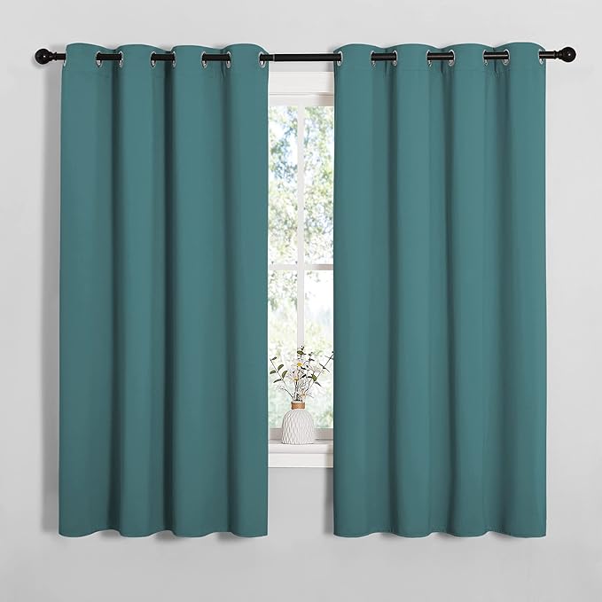 NICETOWN Bedroom Curtain Panels Blackout Draperies, Thermal Insulated Solid Grommet Blackout Curtains/Drapes (Sea Teal, One Pair, 55 by 68-inch)