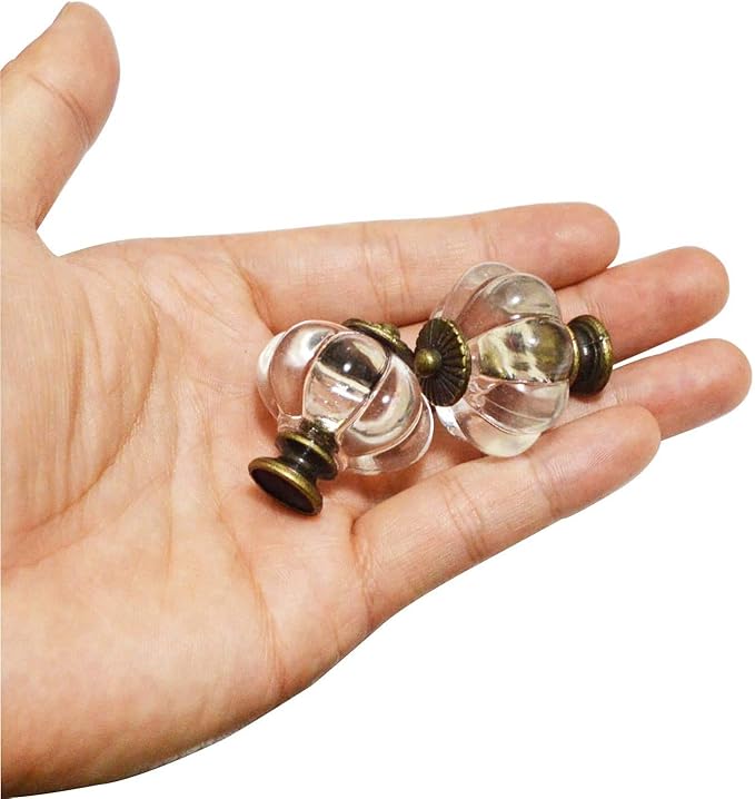 Set of 12 Antique Acrylic Pumpkin Knobs, Handles Pulls for Cabinets, Cupboard Dresser, Drawers, Kitchen Furniture or Kids Room(Crystal)