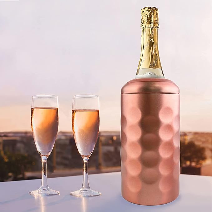Sangyn Wine Chiller, Premium Wine Cold Bucket Double Walled, Portable Vacuum Insulated Wine Cooler for Most 750mL Champagne and Wine Bottles, Wine Gifts for Wine Lovers(Rose Gold)