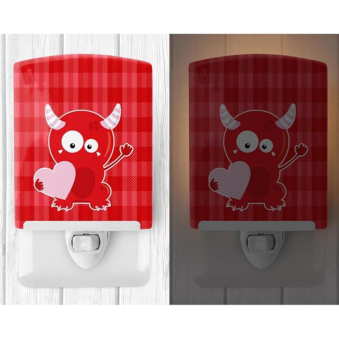 Caroline's Treasures BB9123CNL Cupid Monster Angel on Plaid #3 Ceramic Night Light Compact, UL-Certified, Ideal for Bedroom, Bathroom, Nursery, Hallway, Kitchen, 6x4x3, Multicolor