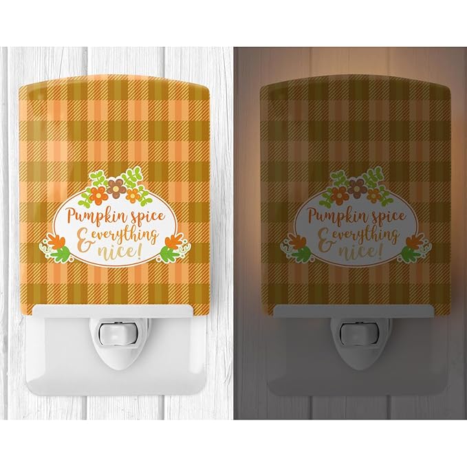 Caroline's Treasures BB6920CNL Fall Pumpkin Spice and Everything Ceramic Night Light Compact, UL-Certified, Ideal for Bedroom, Bathroom, Nursery, Hallway, Kitchen, 6x4x3, Multicolor