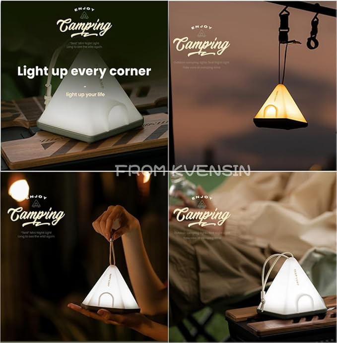 Portable Tent Night Light, with Lanyard for Easy Hanging, USB Rechargeable LED Desk Lamp with 6 Modes Adjustable, Camping Mini Nightlight, Bedroom Bedside Lamp with Timing Function