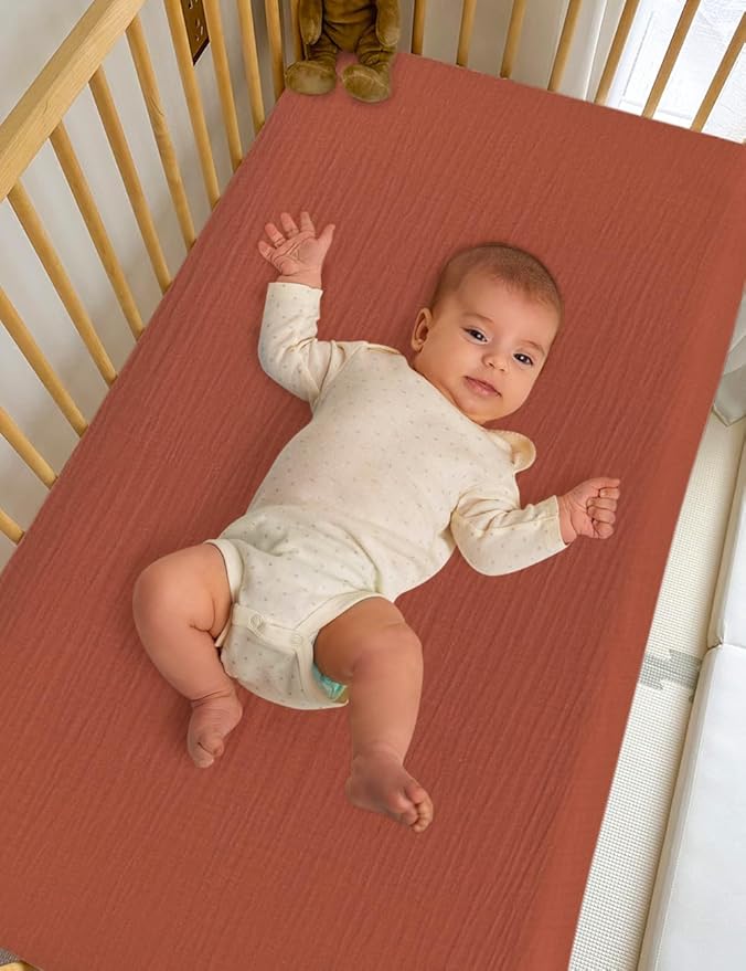 Cotton Rust Bassinet Mattress Sheets, Muslin Bassinet Sheet for Rectangle, Oval, Hourglass Bassinet Mattress, Moses Basket Sheets (46B-04)