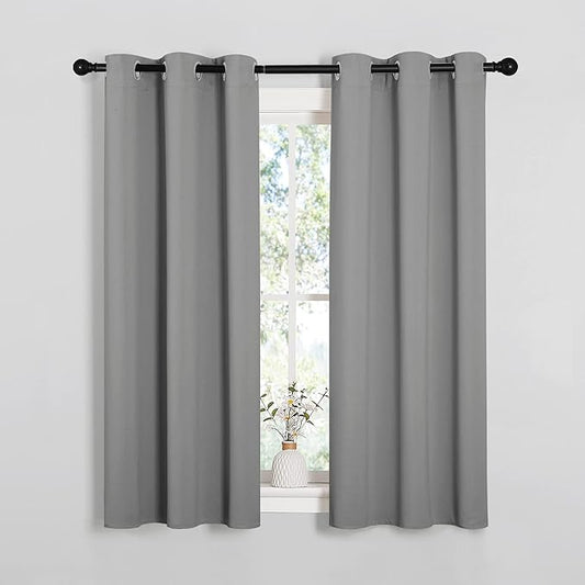 NICETOWN Bedroom Curtains Blackout Drapery Panels, Three Pass Microfiber Thermal Insulated Solid Ring Top Blackout Window Curtains/Drapes (Two Panels, 34 x 54 inches, Silver Grey)