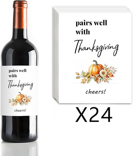 24Pcs Thanksgiving Wine Label Cheers Thanksgiving Wine Label Holiday Gift Champagne Label Wine bottle label Thanksgiving Gift Funny Gift