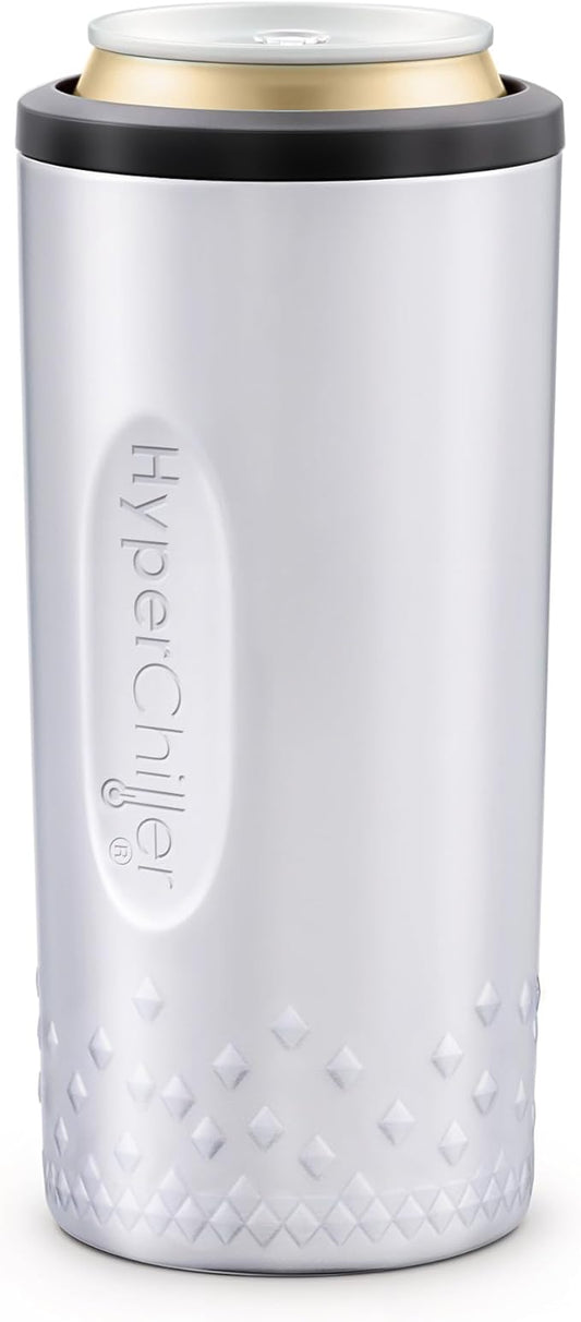 NEW HyperChiller SLIM HBC100SS, Dual Wall Vacuum Insulated, Slim Can Cooler, Beer, Soda, Energy Drinks, Seltzer, Wine Cooler, Fits All Standard 12 OZ Slim Cans, Cup Holder Friendly, Stainless Steel