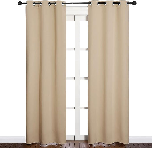 NICETOWN Room Darkening Draperies Window Curtain Panels, Thermal Insulated Grommet Room Darkening Curtains for Bedroom (Biscotti Beige, 2 Panels, W34 x L84 -inch)