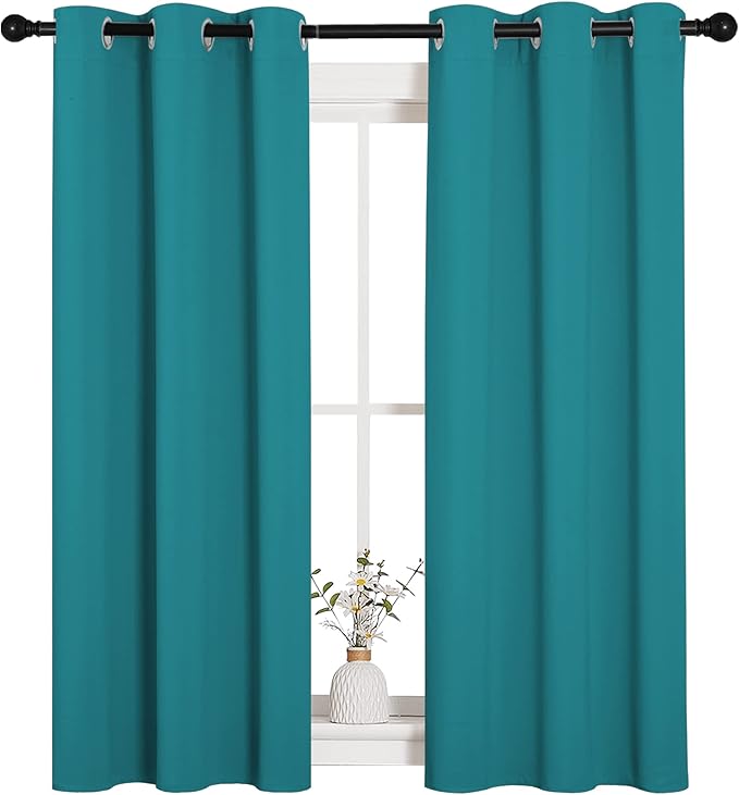 NICETOWN Room Darkening Curtains 54 inch Length 2 Panels, Thermal Insulated Grommet Blackout Curtains for Modern Casual Elegant Bedroom Kids Room Theme Decoration (Peacock Teal, 2 Pieces, W34)
