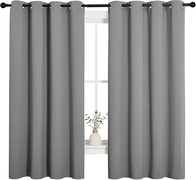NICETOWN Silver Grey Blackout Curtain Panels for Bedroom, Thermal Insulated Grommet Top Blackout Draperies and Drapes for Basement (2 Panels, W55 x L68-inch)
