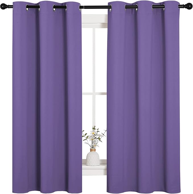 NICETOWN Lilac Purple Blackout Curtains for Bedroom (1 Pair, 42 x 63 inches), Farmhouse Thermal Insulated Room Darkening Drapes for Windows