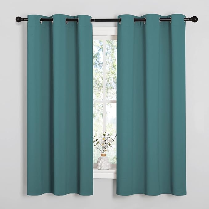 NICETOWN Thermal Insulated Solid Grommet Blackout Curtains/Drapes/Panels for Dining Room (Sea Teal, 1 Pair, 42 by 63-Inch)