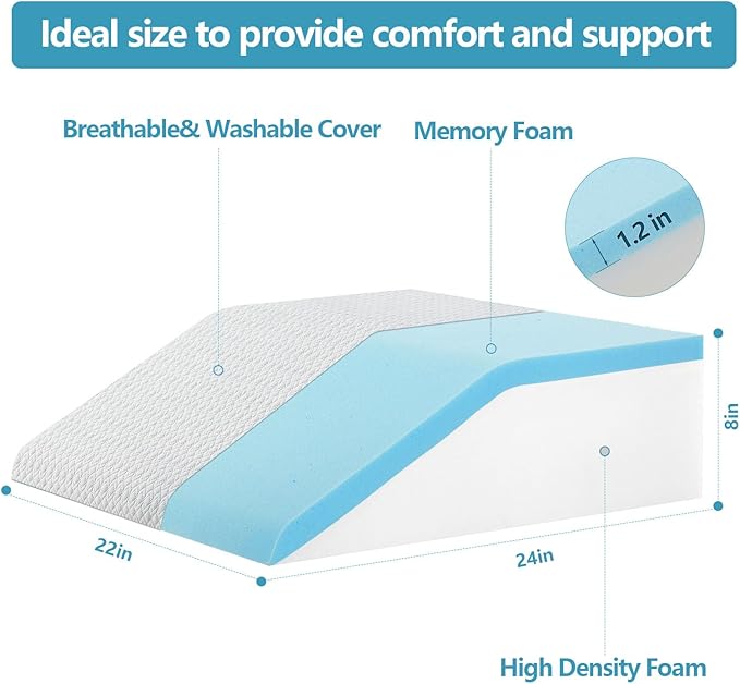 Leg Elevation Pillow for Sleeping, 8 inch Elevation Pillow for Leg After Surgery, Swelling, Leg Pillow Elevation Blood Circulation for Legs, Knees, Leg Wedges for Circulation (Flat to top 8 inch)