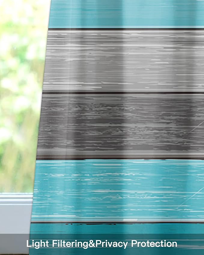 Farmhouse Kitchen Curtains Valances for Windows , Aqua Blue Gray Rod Pocket Country Window Treatment for Kitchen /Living Room/Bedroom/ Bathroom,42" X 12" -1 Panel, Retro Rustic Barn Wood Texture