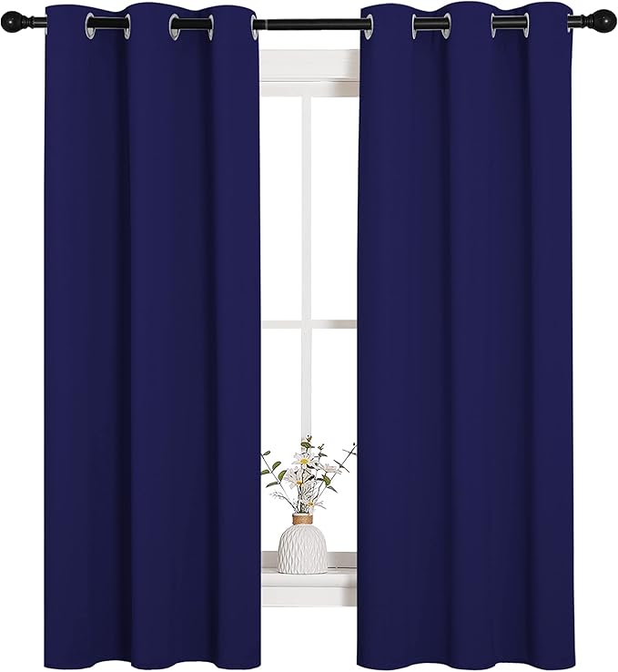 NICETOWN Blackout Draperies Curtains, All Season Thermal Insulated Solid Grommet Top Blackout Curtains/Drapes for Kid's Room (Royal Blue, 1 Pair, 34 x 63 inches)