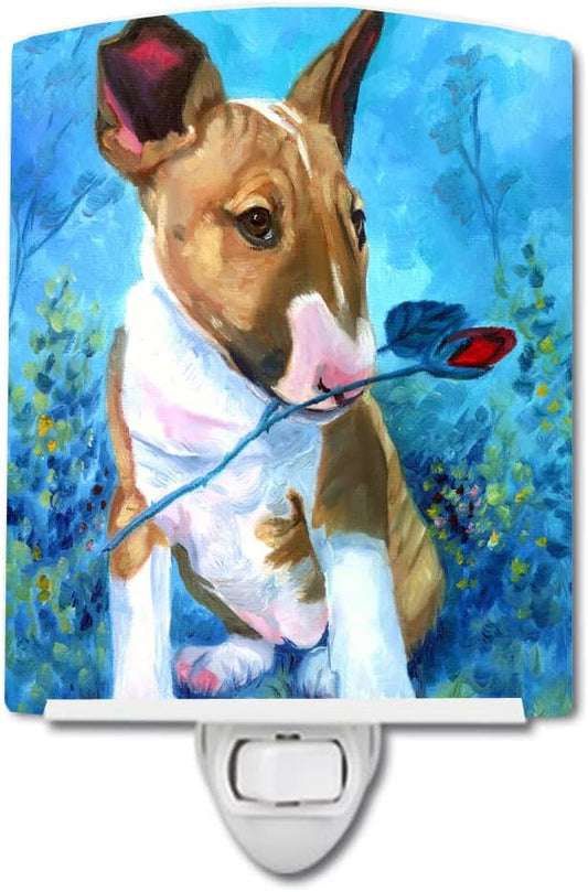 Caroline's Treasures 7339CNL Bull Terrier Rose for Mom Ceramic Night Light Compact, UL-Certified, Ideal for Bedroom, Bathroom, Nursery, Hallway, Kitchen, 6x4x3, Multicolor