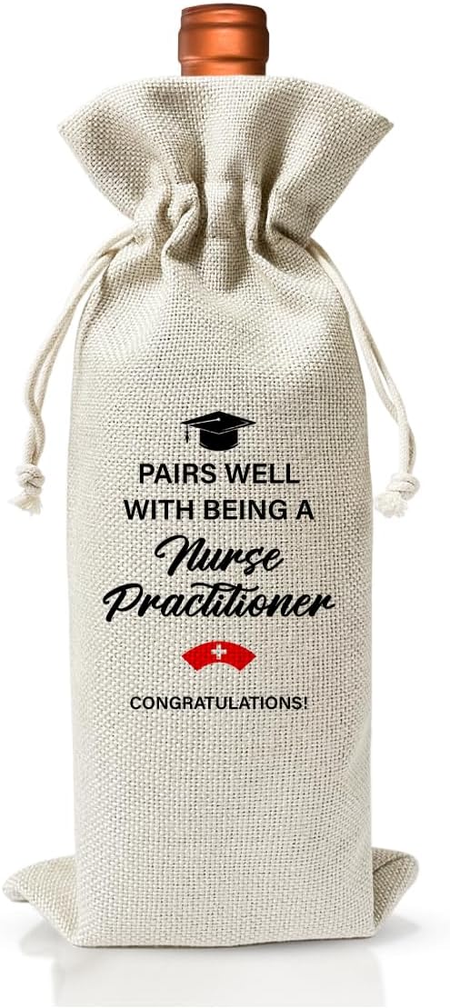 Nurse Practitioner Wine Bag For Women Men, RN Graduation Party Supply Favor Decor, Med School Graduation Gift for Registered Nurse Residency PA BSN, Nurse Week Gift, Reusable Wine Bags With Drawstring
