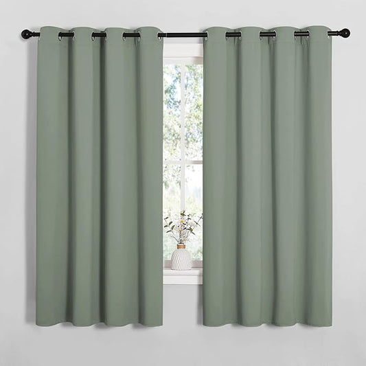 NICETOWN Bedroom Curtain Panels Blackout Draperies, Thermal Insulated Solid Grommet Blackout Curtains/Drapes (Greyish Green, 1 Pair, 55 by 68-inch)