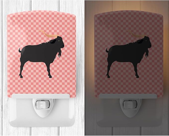 Caroline's Treasures BB7882CNL Verata Goat Pink Check Ceramic Night Light Compact, UL-Certified, Ideal for Bedroom, Bathroom, Nursery, Hallway, Kitchen, 6x4x3, Multicolor
