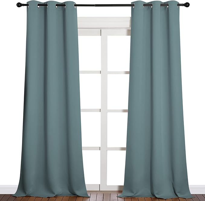 NICETOWN Modern Blackout Curtains Noise Reducing, Thermal Insulated and Privacy Room Darkening Drape Panels for Boy's Guest Room Door Window (Greyish Blue, 2 Panels, W42 x L90 -Inch)