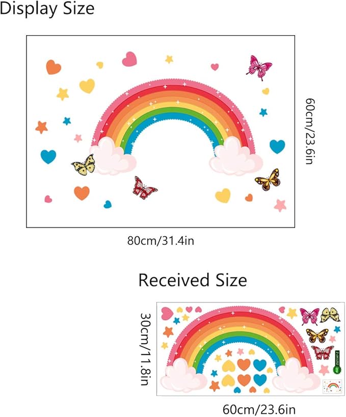 Rainbow Wall Decals Colourful Butterflies Cloud Wall Stickers Large Rainbow Removable Wall Art Murals Peel and Stick Wall Decoration for Bedroom Living Room Kids Bedroom Baby Nursery