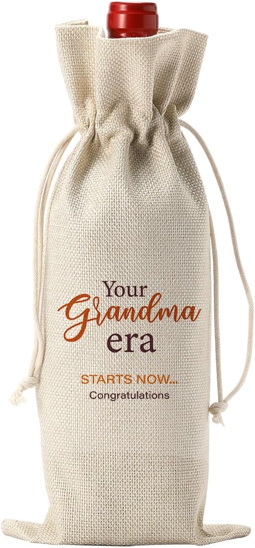 Grandma Wine Bag, New Grandma Gifts, Grandma to Be Gifts, Pregnancy Baby Announcement Gifts for Grandma, Your Grandma Era Starts Now Wine Bag