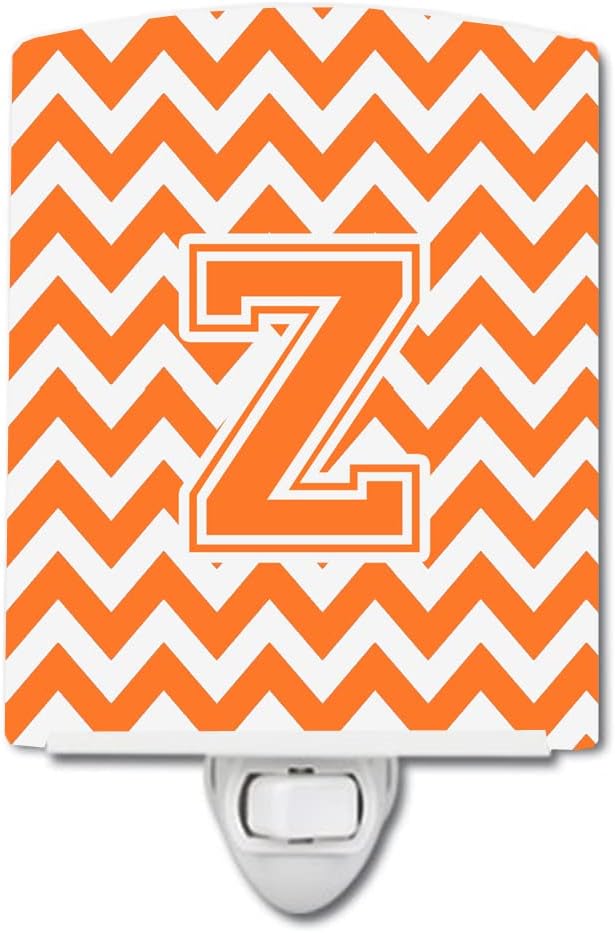 Caroline's Treasures CJ1046-ZCNL Letter Z Chevron Orange and White Ceramic Night Light Compact, UL-Certified, Ideal for Bedroom, Bathroom, Nursery, Hallway, Kitchen, 6x4x3, Multicolor