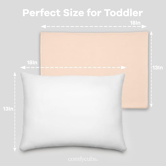 Comfy Cubs Toddler Pillow with Soft Cotton Pillowcase, 13"x18", Cream (2 Pack) - Kids Pillow for Sleeping & Travel - Comfortable Small Pillow - Kids Travel Pillow with Breathable Microfiber Fill