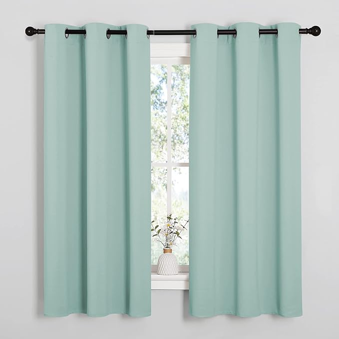 NICETOWN Aqua Blue Room Darkening Curtains for Kitchen, Window Treatment Thermal Insulated Solid Grommet Curtains/Drapes Bedroom (Set of 2, 42 inches Wide by 63 Long)