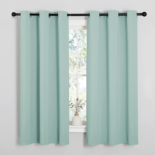 NICETOWN Aqua Blue Room Darkening Curtains for Kitchen, Window Treatment Thermal Insulated Solid Grommet Curtains/Drapes Bedroom (Set of 2, 42 inches Wide by 63 Long)
