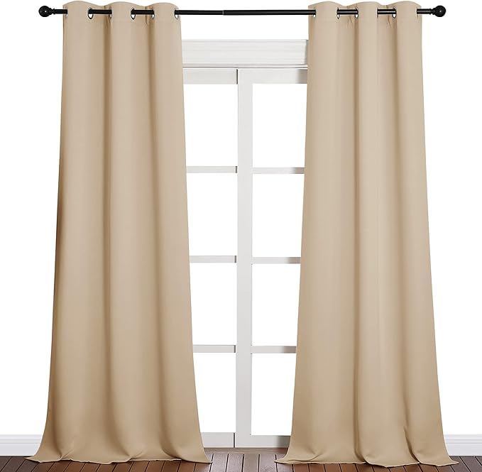 NICETOWN Room Darkening Grommet Panels - Baby Room Curtains 90 inches Long, Privacy Draperies (42 inches Width, Biscotti Beige, 1 Pair)