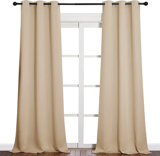 NICETOWN Room Darkening Grommet Panels - Baby Room Curtains 90 inches Long, Privacy Draperies (42 inches Width, Biscotti Beige, 1 Pair)