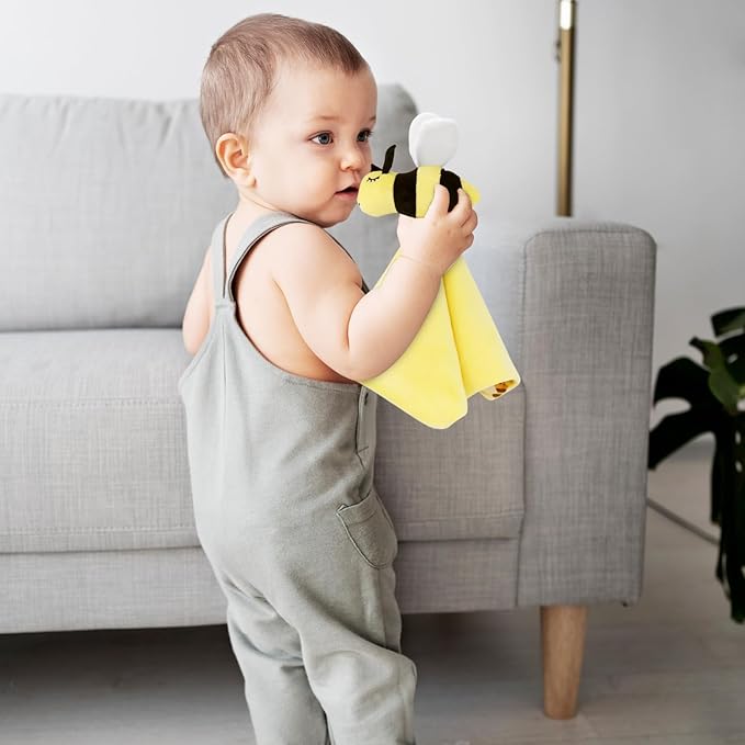Bee Baby Security Blanket - Adorable Lovey Plush for Baby Girls, Boys, and Toddlers - Soft and Snuggly Comfort Blanket - 14 Inches