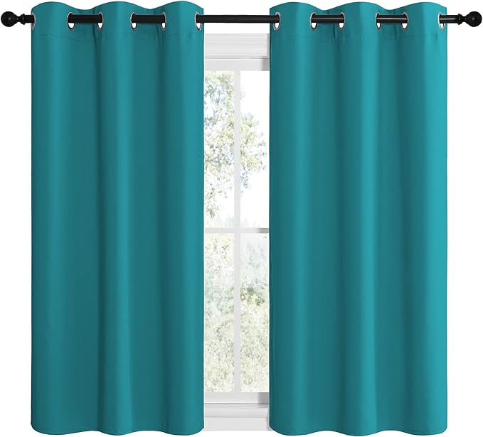 NICETOWN Room Darkening Curtains 48 inch Length 2 Panels, Thermal Insulated Grommet Blackout Curtains for Modern Casual Elegant Bedroom Kids Room Theme Decoration (Peacock Teal, 2 Pieces, W42)
