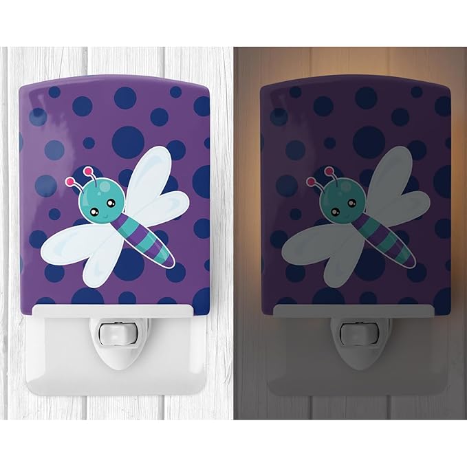 Caroline's Treasures BB7099CNL Dragonfly on Purple Polkadots Ceramic Night Light Compact, UL-Certified, Ideal for Bedroom, Bathroom, Nursery, Hallway, Kitchen, 6x4x3, Multicolor