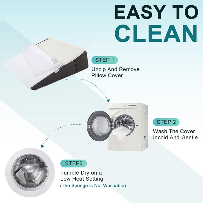 Bed Wedge Pillow for sleeping & Acid Reflux,7.5'' Memory Foam Triangle Wedge Pillow For Back Pain Relief, Leg, Neck Pain, Snoring, Bed Wedge Pillow Post Surger, Breathable Washable Pillowcase