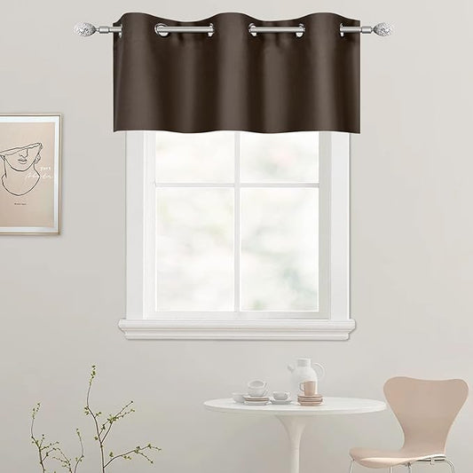 Solid Grommet Top Brown Valance for Kitchen Windows Blackout Curtain Valance for Living Room Short Straight Drape Valance for Bedroom Kids Room/Cafe/Loft 42X18 1 Panel Coffee Brown