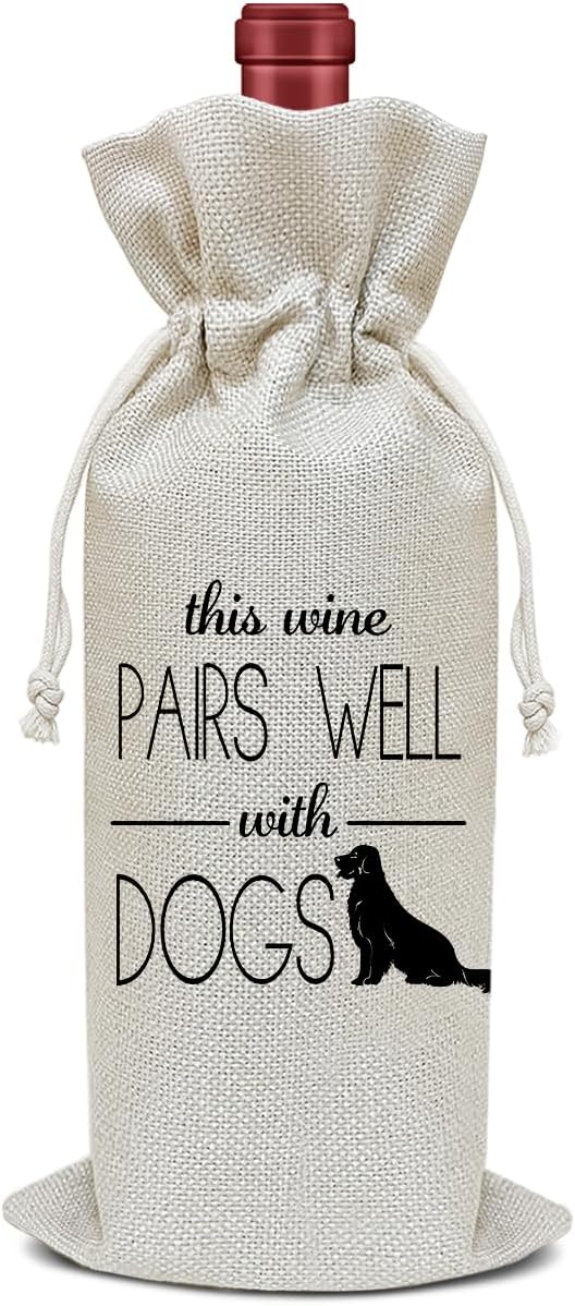 Funny Dog Wine Bag, Pet Dog Birthday Gifts Funny Gifts for Women Dog Lover Friends, Party Favor Wine Champagne Gift Bag With Drawstring -45