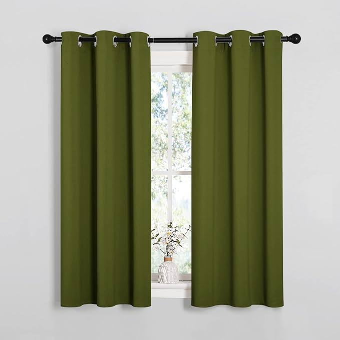 NICETOWN Window Curtain Panels, Christmas Window Decoration Thermal Insulated Solid Grommet Blackout Draperies/Drapes for Bedroom (1 Pair, 34 by 54-inch, Olive Green)